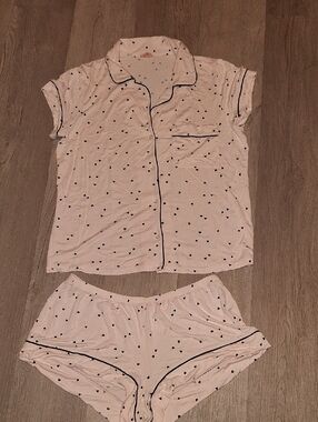 Eberjey Pink Heart Print Sleep Set with Black Hearts